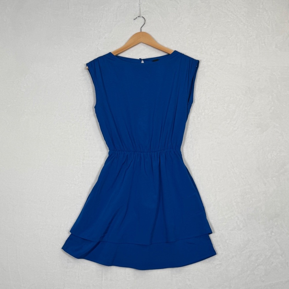 H&M Royal Blue Sleeveless Tiered Mini Dress Elastic Waist Keyhole Back Size 4